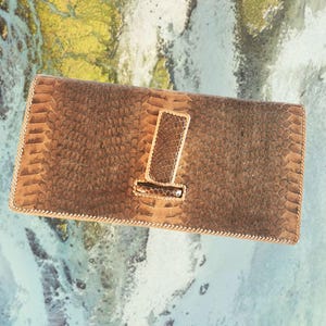 Vintage Mid Century Modern Schlangenleder Whipstitch Clutch Handtasche Geldbörse - Ausgezeichneter Vintage Zustand