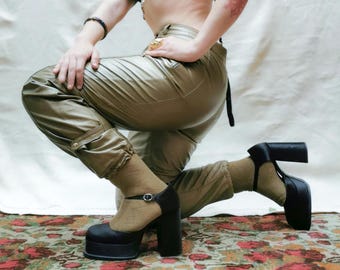 Vintage Metallic Bronze Nappalederhose - 90s Goldknopf-Detail