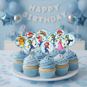 Super Mario Party Blast Cupcake Toppers | 24 Unique Digital Designs | Instant Download Birthday Decor
