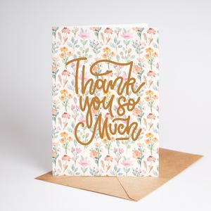 Cartão de agradecimento para impressão Download instantâneo Cartão de felicitações em branco dobrável 5x7 Imprimir em casa Presente Multiuso Padrão floral Caligrafia