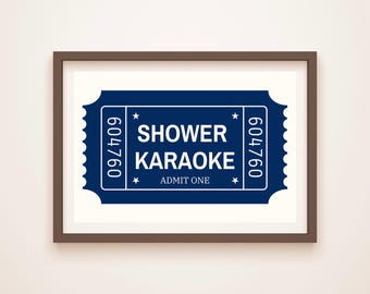 Impresión de boletos de karaoke en la ducha: Arte de baño azul marino (descarga digital)