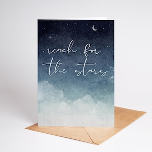 Cartão de incentivo para impressão Download instantâneo Cartão de felicitações em branco dobrável 5x7 Imprimir em casa Presente Multiuso Aquarela Céu estrelado