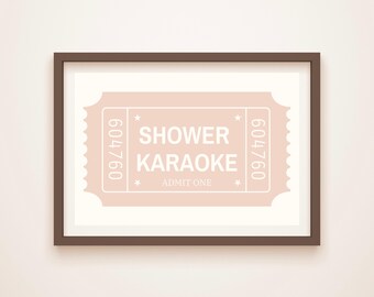 Shower Karaoke Ticket Print: Funny Bathroom Art, Blush Pink (Digital Download)