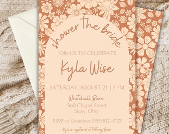 Rust Floral Bridal Shower Invitation Template: Arch Design (Instant Download)
