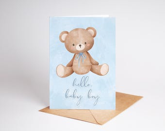 Watercolor Teddy Bear Baby Shower Card: Printable 5x7 (Digital Download)