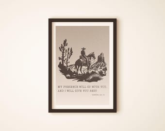Cowboy Bible Verse Print: Rustic Western Landscape Art (Digital Download)