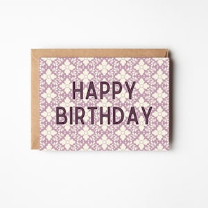 Cartão de aniversário para impressão Download instantâneo Cartão de felicitações em branco dobrável 5x7 Imprimir em casa Presente Multiuso Roxo Padrão Talavera Mexicano