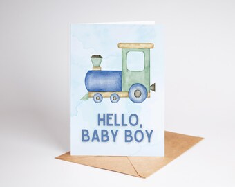 Watercolor Train Baby Shower Card: 5x7 Printable Greeting (Digital Download)