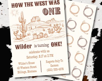 Western Cactus First Birthday Invitation: Brown Rust Cream (Instant Download)