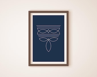 Arte de bordado de botas vaqueras azul marino: Decoración del hogar estilo western (Descarga digital)