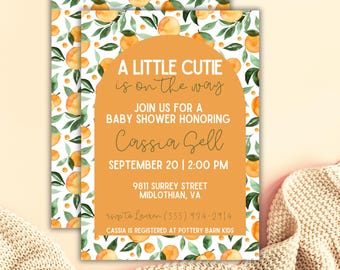Watercolor Orange Baby Shower Invitation Template (Digital Download)