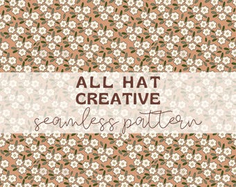 Ditsy Floral Seamless Pattern: Cream & Brown (Digital Download)