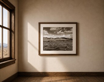 Montana Landscape Photography Print, Western Wall Art, Rustic Mountain Decor, Black and White Nature Photo, Printable Art Download