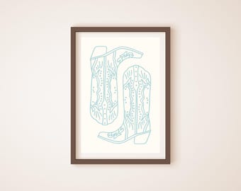 Turquoise Cowboy Boot Print: Western Cowgirl Art (Digital Download)