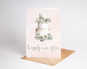 Printable Wedding Cake Card: Watercolor Happily Ever After (Digital Download)