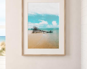 Dreamy Coastal Driftwood Film Print Vintage Beach Photography Ocean Wall Art Printable Download Minimalist Seascape Decor
