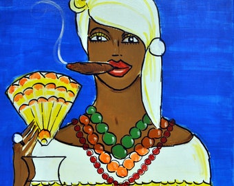 Puerto Rico, Santeria, Original Painting, Latin Art, Caribbean Style, Island Decor, Priestess, Boricua, Boriken, Afrolatina, Spells