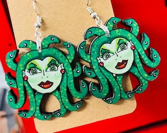 Medusa, Weird Earrings, Serpent Earrings, Cute Earrings, Weird Gift, Green Earrings, Snake, Snakes, Holiday Gift, Spooky Earrings