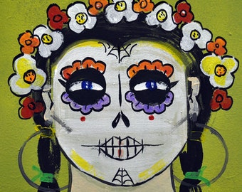 Day of the Dead, Dia de los Muertos, Art Print, Catrina, Mexican, Skull, Sugar Skull, Latina, Flowers, Ethnic Style, Travel Decor, Folk