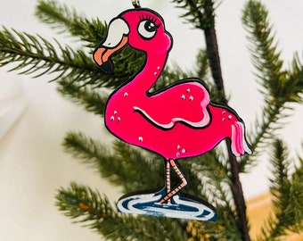 Pink Flamingo Ornament, Cute Flamingo Decor, Flamingo Christmas Decoration, Tropical Christmas, Tropical Decor, Island Style, Bird Decor