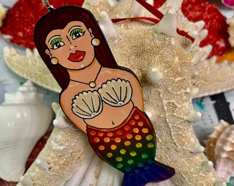Mermaid Christmas Ornament, Mermaid Ornament, Pride Mermaid, Mermaid Gift, Car Mirror Hanging, Rear View Mirror, Beach Décor, Little Mermaid