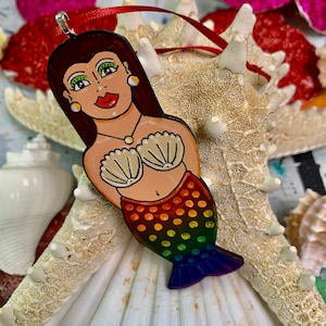 Mermaid Christmas Ornament, Mermaid Ornament, Pride Mermaid, Mermaid Gift, Car Mirror Hanging, Rear View Mirror, Beach Décor, Little Mermaid image 1