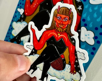 Devil, She-Devil, Sticker, Yeti Decal, Laptop Sticker, Cool Sticker, Red, Drag Queen, Beard, Heaven, Hell, High Heels, Goth