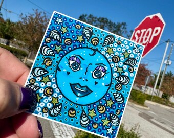 Moon Decal, Moon Sticker, Laptop Decal, Yeti Sticker, Stanley Sticker, Blue, Whimsical, Cute Sticker