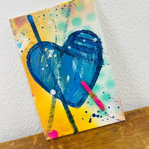 Heart Gift, Love Gift, Friend Gift, Blue Heart, Mixed Media, Collage, Home Office Decor, Mother's Day Gift, Anniversary, Vintage Gift image 1