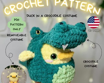 Crochet Pattern duck in a crododile costume - 2 in 1 Pattern - amigurumi duck - PDF Pattern - Us Terms