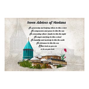 Seven Advices Of Mevlana - Printable Wallart, Wallart Decor, Wall Quote, Sufi, digital poster, Sufi Wallart, Mevlana Wallpaper, Rumi