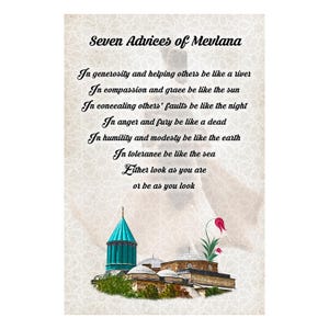 Seven Advices Of Mevlana - Printable Wallart, Wallart Decor, Wall Quote, Sufi, digital poster, Sufi Wallart, Mevlana Wallpaper, Rumi
