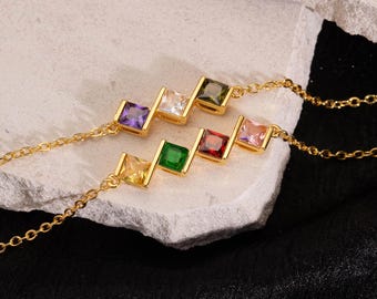 Personalized Birthstone Bracelet, Multi-Birthstone Bracelet for Mom, Dainty Birthstone Jewelry, Birthday Gift for Her, Grandma Family Gifts