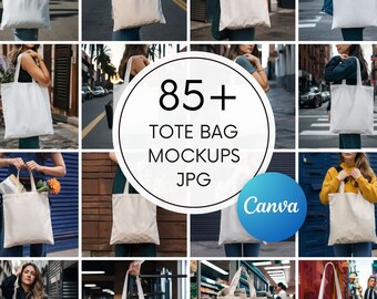 85+ Natural Canvas Tote Bag Organic Cotton & Canvas Flatlays Mockups: Boho Style ( Editable Canva)