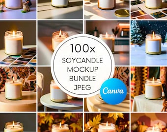 100x Soy Candle Mockup Bundle JPG, POD Jar, Winter Collection, Blank Realistic Scented Templates