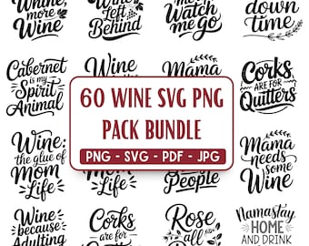 Paquete SVG de vino: Frases divertidas sobre vino, archivos de corte para Cricut y Silhouette (descarga digital)