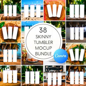 38 Tumbler Mockups: 20oz Skinny Tumbler, Editable Canva PNG (Digital Download)