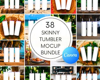 38 Tumbler Mockups: 20oz Skinny Tumbler, Editable Canva PNG (Digital Download)