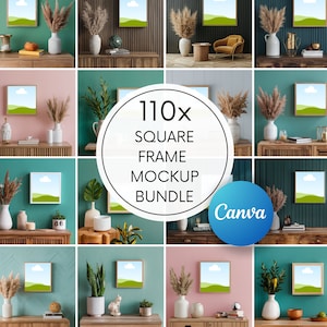 110x Boho Square Frame Mockup Big Bundle Simple Mockup Living Room Office DRAG & DROP Editable Templates  Frame Art Print Mockup Stock Photo
