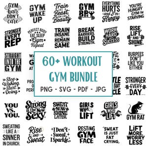 60 Fitnessstudio Zitat Png-Svg-Bundle enthält PNG JPG Pdf Perfekt für T-Shirt-Design Geschenkideen und Print on Demand Motivations- und Fitness-Sprüche