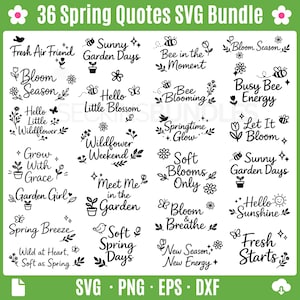 Paquete SVG de citas de primavera: diseños florales manuscritos para plotter (descarga digital)