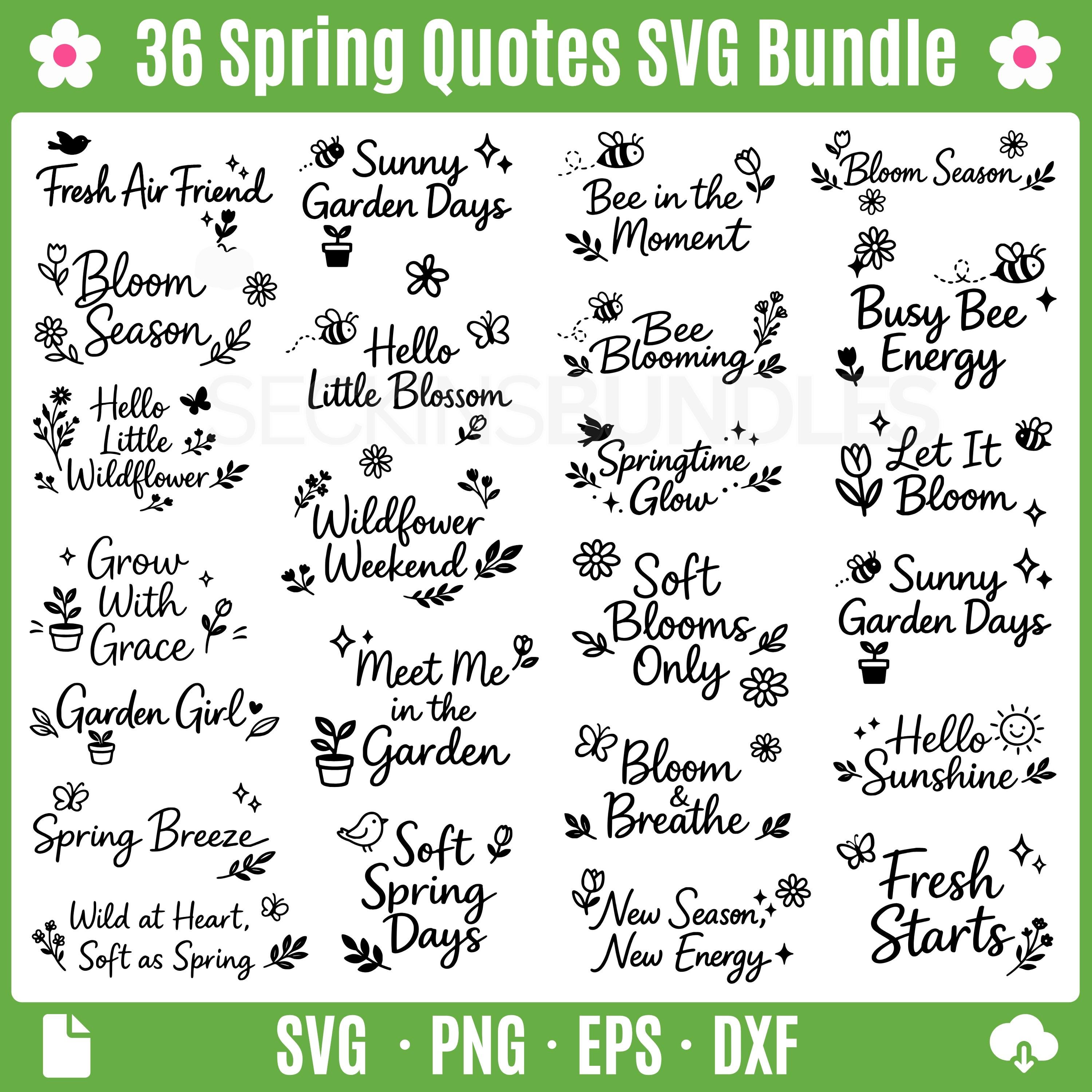 Spring Quote Horizontal Layout Spring Quotes SVG Bundle: Handwritten Floral Plotter Designs (digital ...