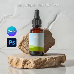 Amber Dropper Bottle Mockup: Canva & Photoshop Template