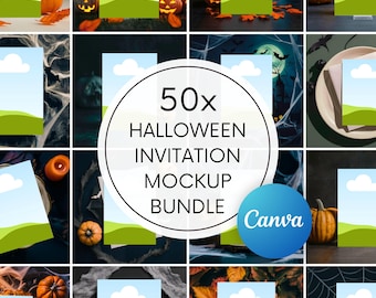 Halloween Invitation Mockup Bundle: Canva Template (PDF Download, 5x7 inch)