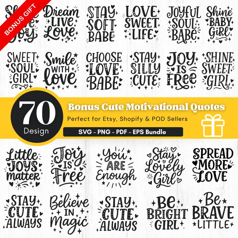 Motivational Quotes SVG Bundle: 200+ Inspirational Self Love Print on Demand (Digital Download) image 4
