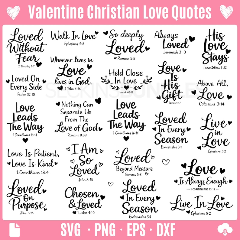 Valentine Christian Love Zitate SVG Bundle: Glaube inspiriert handgeschrieben (digitaler Download) Bild 1
