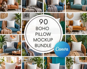 90 Pillow Mockup Bundle: Canva & Photoshop Editable (Digital Download)