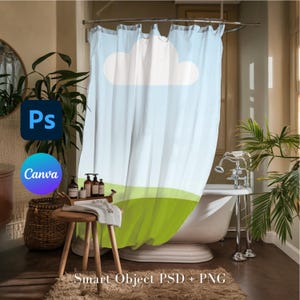 Shower Curtain Mockup: Bathroom Scene, Canva & PSD (Digital Download)