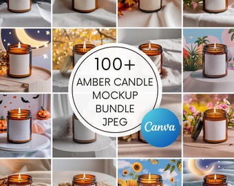 100+ Amber Candle Mockup Bundle, POD Candle Jar Templates, Winter Collection, Realistic Blank Scented