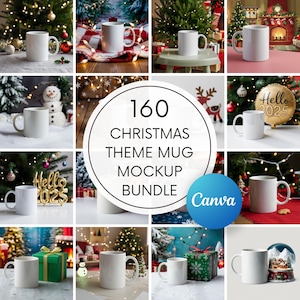160 Christmas Mug Mockup Bundle: 11oz Coffee Mug, Canva Ready (Digital Download)